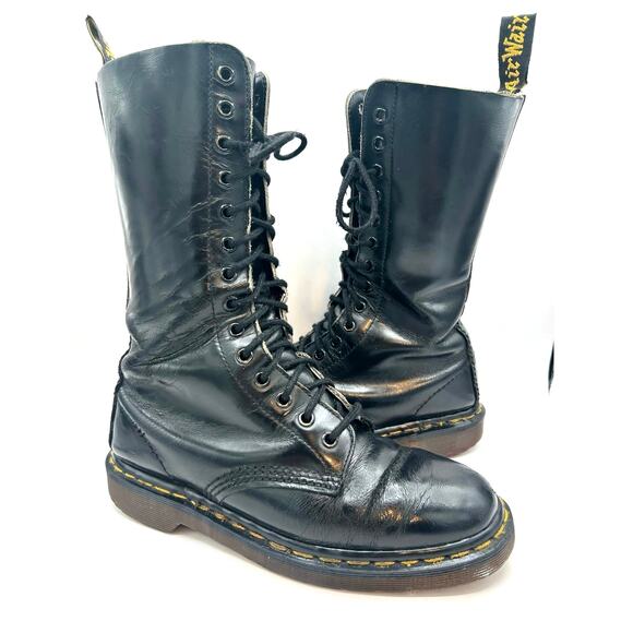 Dr. Martens Shoes - Vintage Dr Martens 1420 14 Eye black leather Combat boots England m 7 W 8